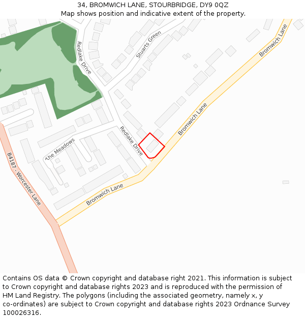 34, BROMWICH LANE, STOURBRIDGE, DY9 0QZ: Location map and indicative extent of plot