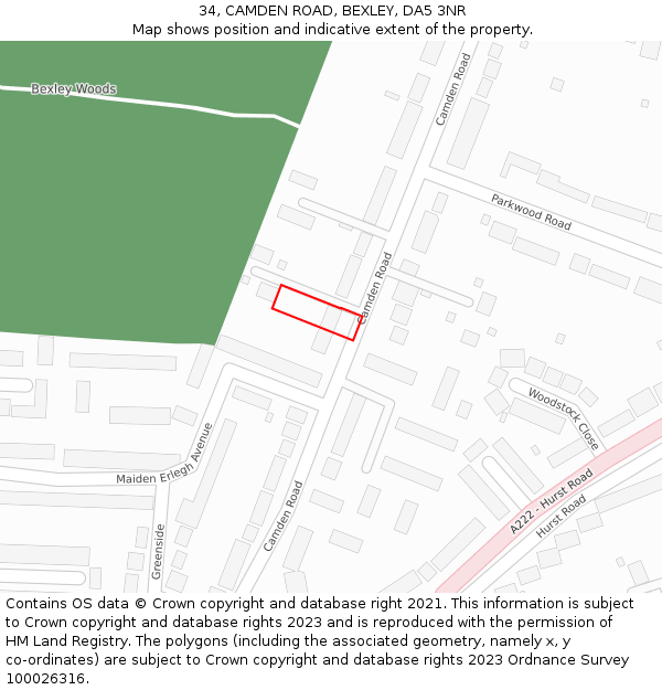 34, CAMDEN ROAD, BEXLEY, DA5 3NR: Location map and indicative extent of plot
