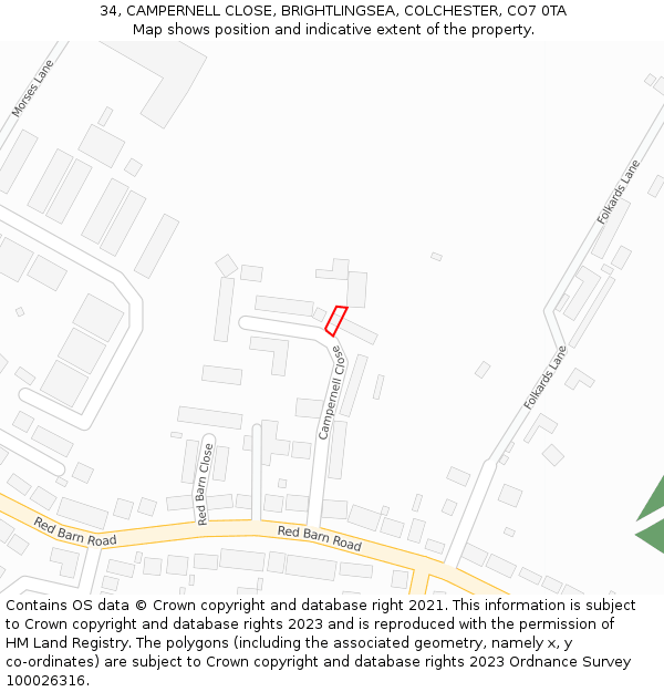 34, CAMPERNELL CLOSE, BRIGHTLINGSEA, COLCHESTER, CO7 0TA: Location map and indicative extent of plot