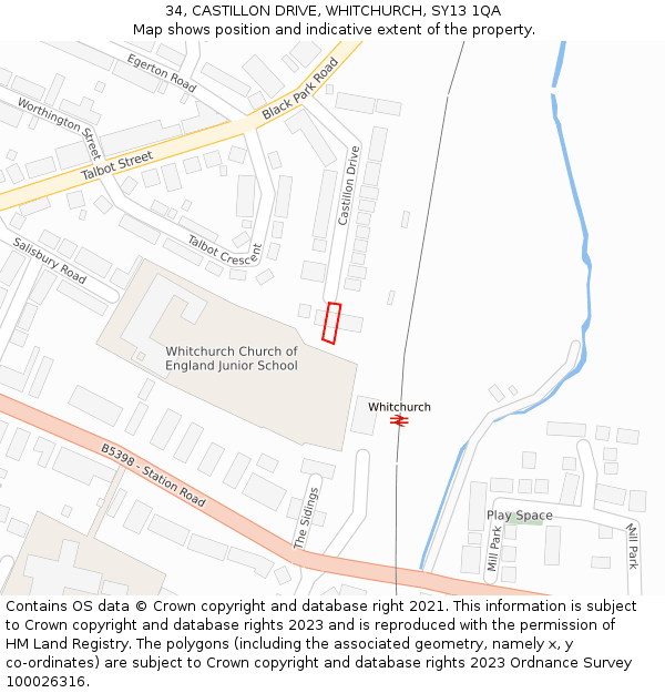 34, CASTILLON DRIVE, WHITCHURCH, SY13 1QA: Location map and indicative extent of plot