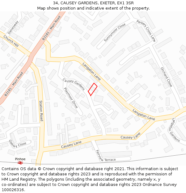 34, CAUSEY GARDENS, EXETER, EX1 3SR: Location map and indicative extent of plot