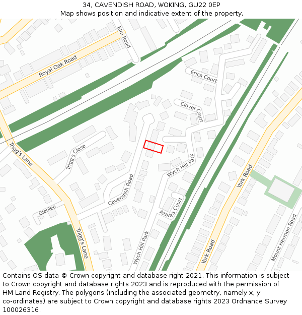 34, CAVENDISH ROAD, WOKING, GU22 0EP: Location map and indicative extent of plot