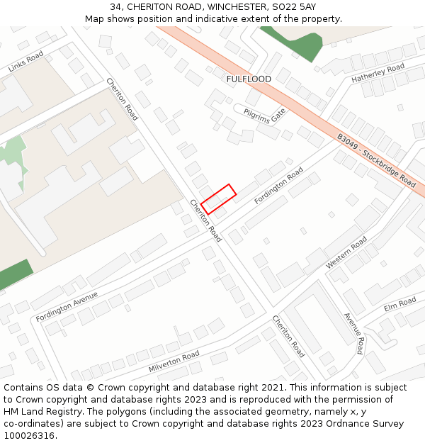 34, CHERITON ROAD, WINCHESTER, SO22 5AY: Location map and indicative extent of plot