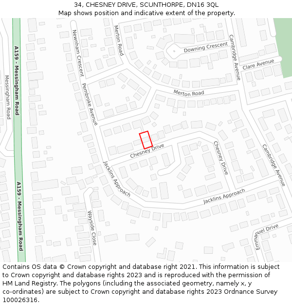 34, CHESNEY DRIVE, SCUNTHORPE, DN16 3QL: Location map and indicative extent of plot