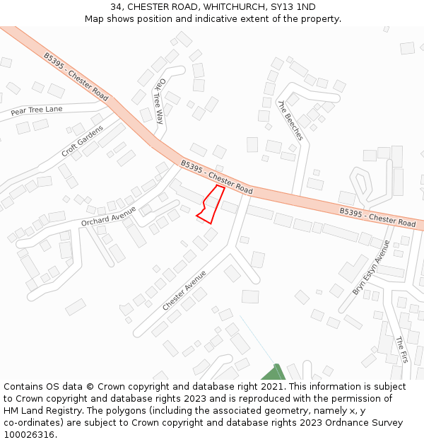 34, CHESTER ROAD, WHITCHURCH, SY13 1ND: Location map and indicative extent of plot