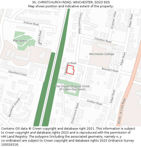 34, CHRISTCHURCH ROAD, WINCHESTER, SO23 9SS: Location map and indicative extent of plot