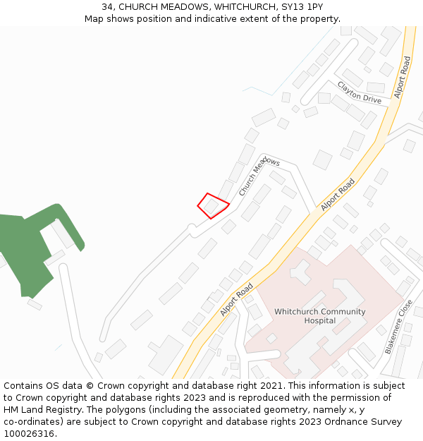 34, CHURCH MEADOWS, WHITCHURCH, SY13 1PY: Location map and indicative extent of plot