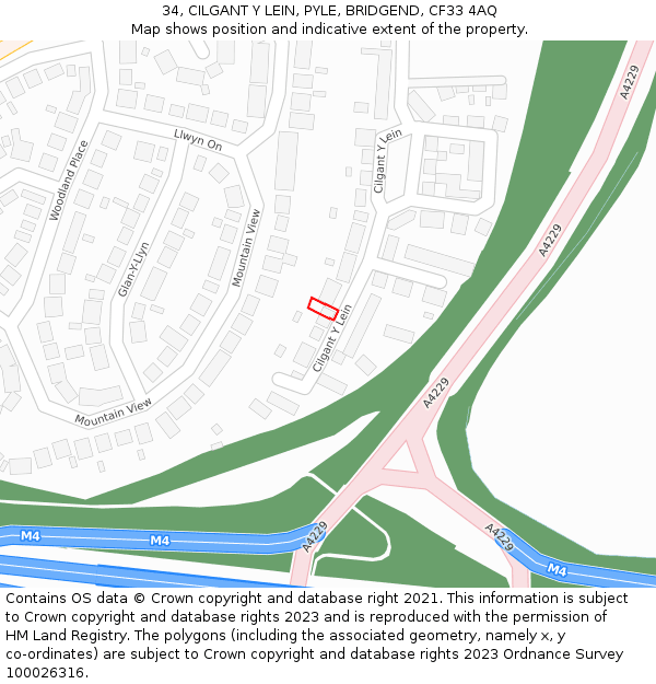 34, CILGANT Y LEIN, PYLE, BRIDGEND, CF33 4AQ: Location map and indicative extent of plot