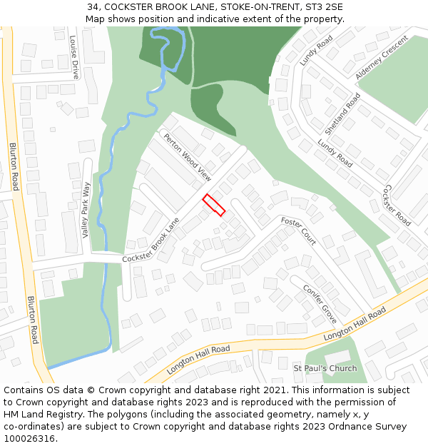 34, COCKSTER BROOK LANE, STOKE-ON-TRENT, ST3 2SE: Location map and indicative extent of plot