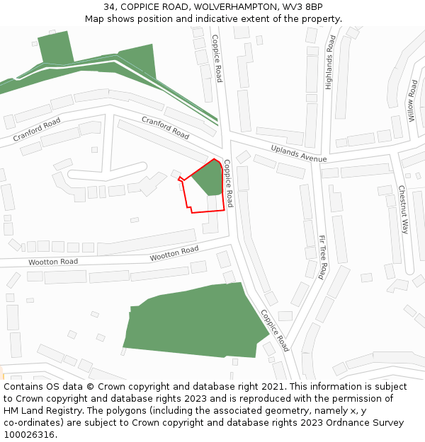 34, COPPICE ROAD, WOLVERHAMPTON, WV3 8BP: Location map and indicative extent of plot