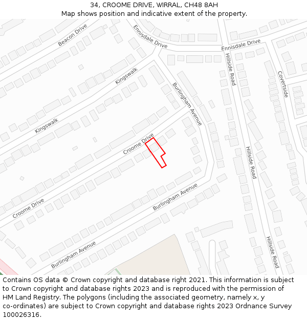 34, CROOME DRIVE, WIRRAL, CH48 8AH: Location map and indicative extent of plot