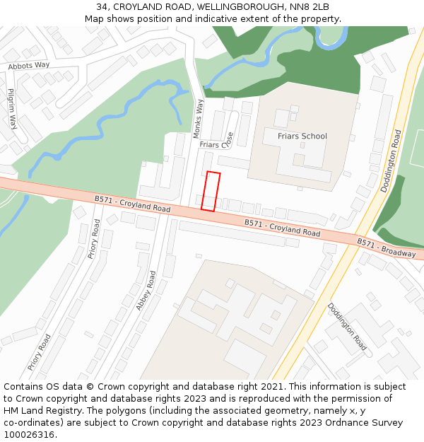 34, CROYLAND ROAD, WELLINGBOROUGH, NN8 2LB: Location map and indicative extent of plot