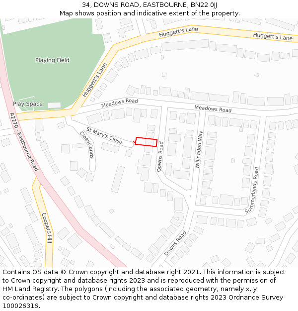 34, DOWNS ROAD, EASTBOURNE, BN22 0JJ: Location map and indicative extent of plot