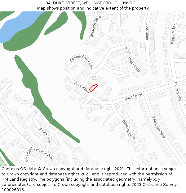 34, DUKE STREET, WELLINGBOROUGH, NN8 2HL: Location map and indicative extent of plot