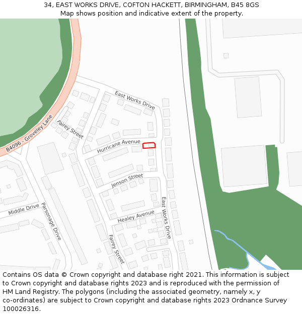 34, EAST WORKS DRIVE, COFTON HACKETT, BIRMINGHAM, B45 8GS: Location map and indicative extent of plot