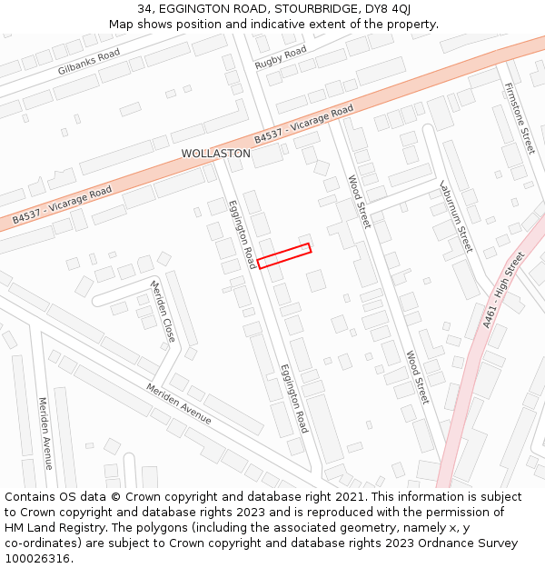 34, EGGINGTON ROAD, STOURBRIDGE, DY8 4QJ: Location map and indicative extent of plot