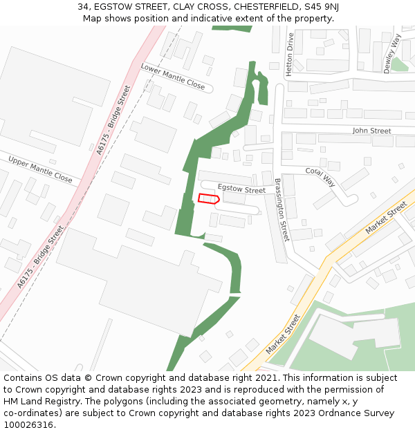 34, EGSTOW STREET, CLAY CROSS, CHESTERFIELD, S45 9NJ: Location map and indicative extent of plot