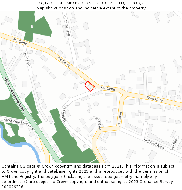 34, FAR DENE, KIRKBURTON, HUDDERSFIELD, HD8 0QU: Location map and indicative extent of plot