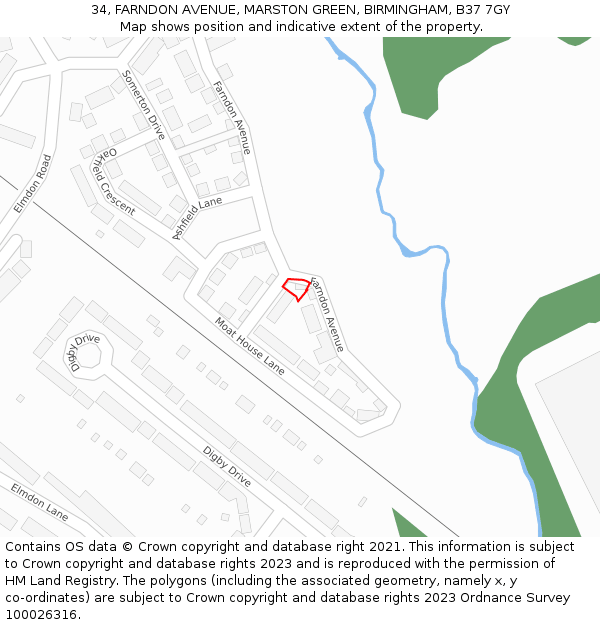 34, FARNDON AVENUE, MARSTON GREEN, BIRMINGHAM, B37 7GY: Location map and indicative extent of plot