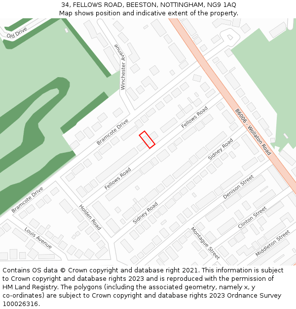 34, FELLOWS ROAD, BEESTON, NOTTINGHAM, NG9 1AQ: Location map and indicative extent of plot