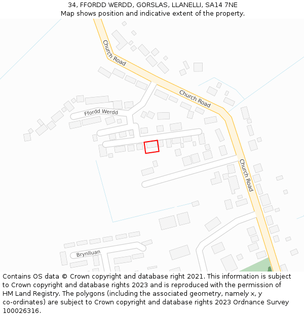 34, FFORDD WERDD, GORSLAS, LLANELLI, SA14 7NE: Location map and indicative extent of plot