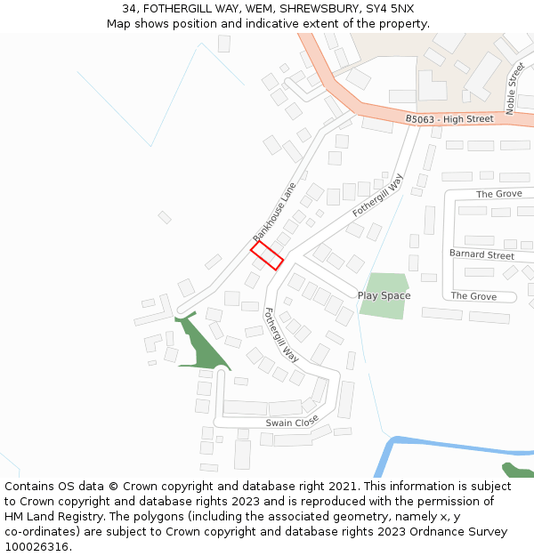 34, FOTHERGILL WAY, WEM, SHREWSBURY, SY4 5NX: Location map and indicative extent of plot