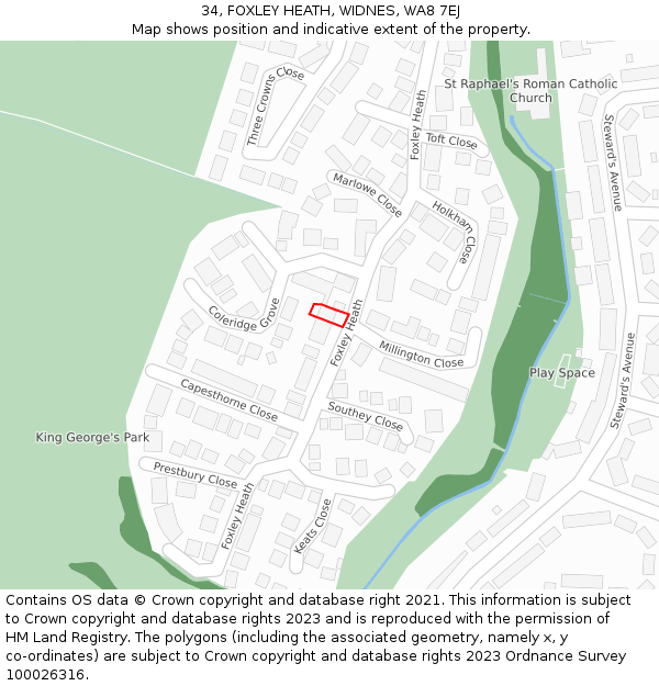 34, FOXLEY HEATH, WIDNES, WA8 7EJ: Location map and indicative extent of plot