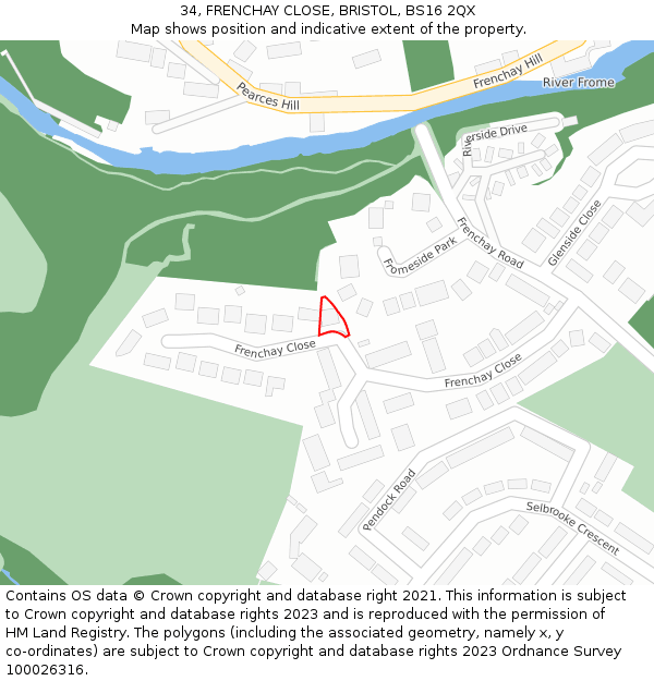 34, FRENCHAY CLOSE, BRISTOL, BS16 2QX: Location map and indicative extent of plot