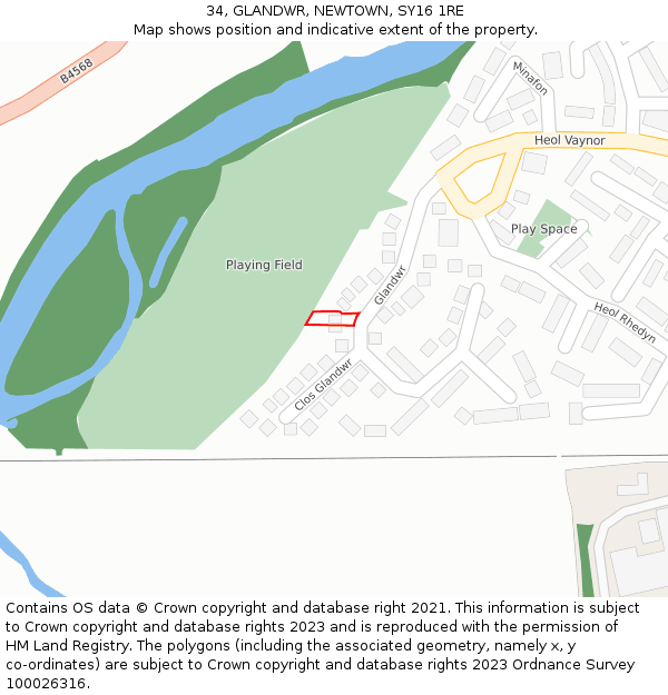 34, GLANDWR, NEWTOWN, SY16 1RE: Location map and indicative extent of plot