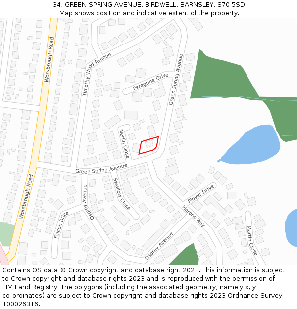 34, GREEN SPRING AVENUE, BIRDWELL, BARNSLEY, S70 5SD: Location map and indicative extent of plot
