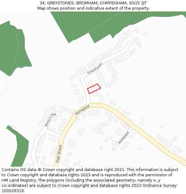 34, GREYSTONES, BROMHAM, CHIPPENHAM, SN15 2JT: Location map and indicative extent of plot