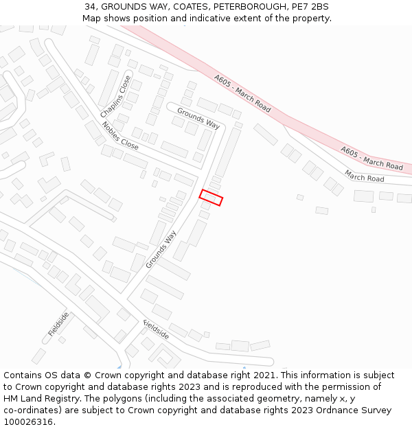 34, GROUNDS WAY, COATES, PETERBOROUGH, PE7 2BS: Location map and indicative extent of plot