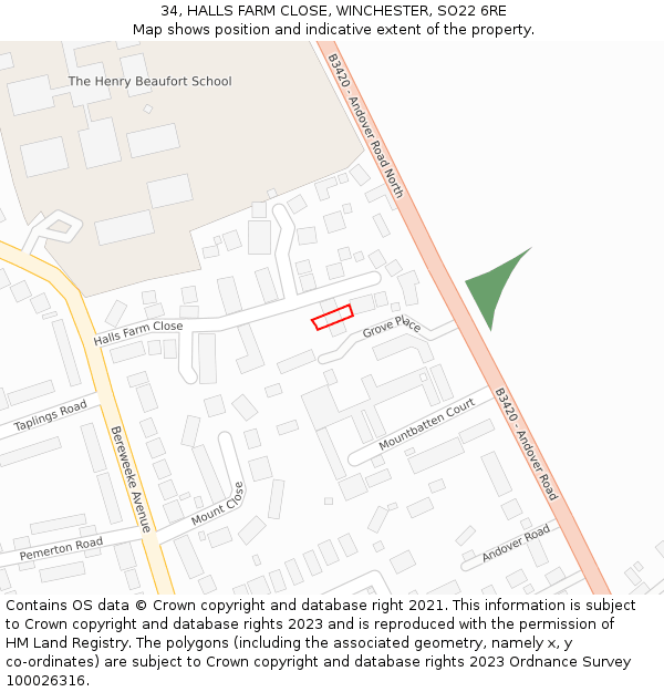 34, HALLS FARM CLOSE, WINCHESTER, SO22 6RE: Location map and indicative extent of plot