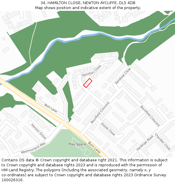 34, HAMILTON CLOSE, NEWTON AYCLIFFE, DL5 4DB: Location map and indicative extent of plot