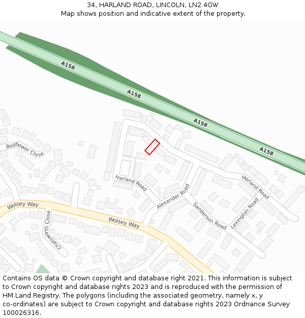 34, HARLAND ROAD, LINCOLN, LN2 4GW: Location map and indicative extent of plot