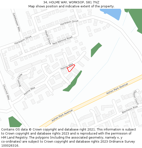 34, HOLME WAY, WORKSOP, S81 7NZ: Location map and indicative extent of plot