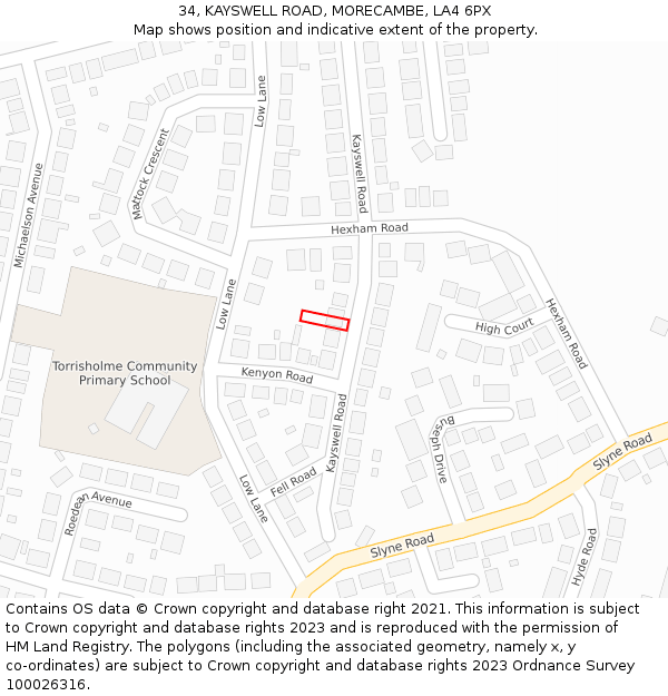 34, KAYSWELL ROAD, MORECAMBE, LA4 6PX: Location map and indicative extent of plot