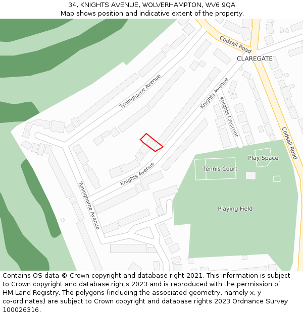 34, KNIGHTS AVENUE, WOLVERHAMPTON, WV6 9QA: Location map and indicative extent of plot