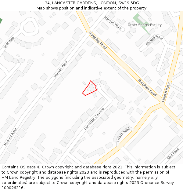 34, LANCASTER GARDENS, LONDON, SW19 5DG: Location map and indicative extent of plot