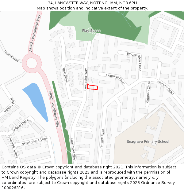 34, LANCASTER WAY, NOTTINGHAM, NG8 6PH: Location map and indicative extent of plot