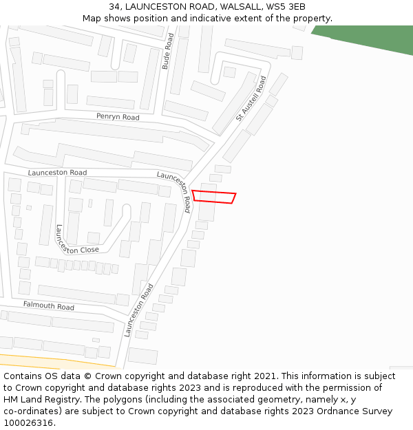 34, LAUNCESTON ROAD, WALSALL, WS5 3EB: Location map and indicative extent of plot