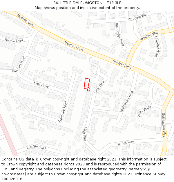 34, LITTLE DALE, WIGSTON, LE18 3LF: Location map and indicative extent of plot