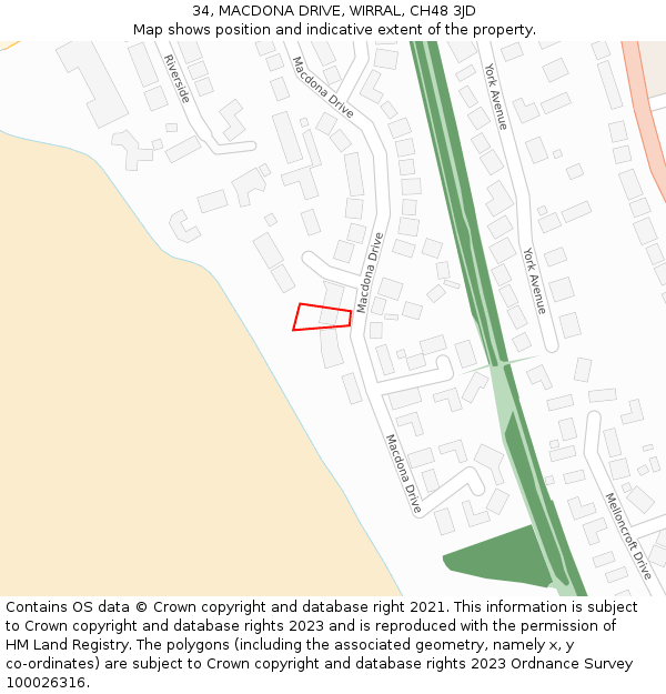 34, MACDONA DRIVE, WIRRAL, CH48 3JD: Location map and indicative extent of plot