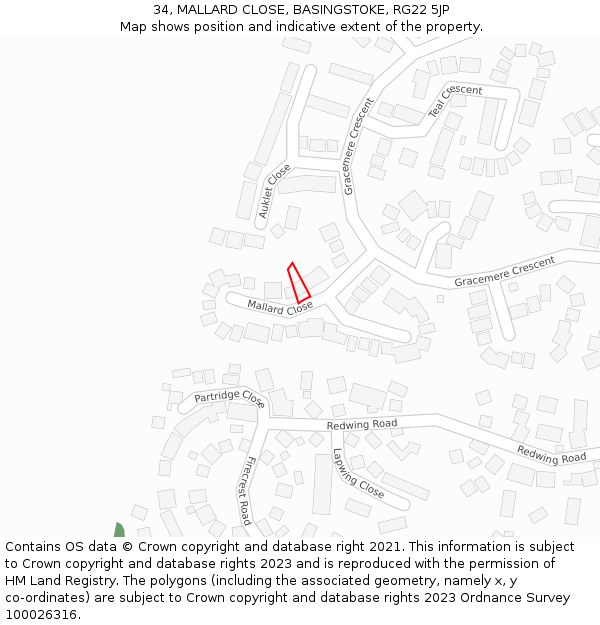 34, MALLARD CLOSE, BASINGSTOKE, RG22 5JP: Location map and indicative extent of plot