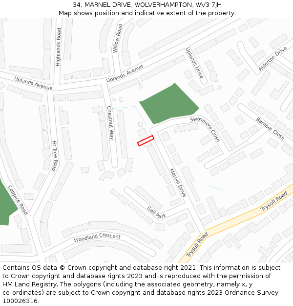 34, MARNEL DRIVE, WOLVERHAMPTON, WV3 7JH: Location map and indicative extent of plot
