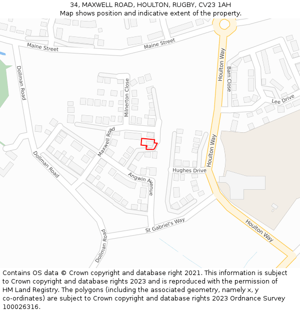 34, MAXWELL ROAD, HOULTON, RUGBY, CV23 1AH: Location map and indicative extent of plot