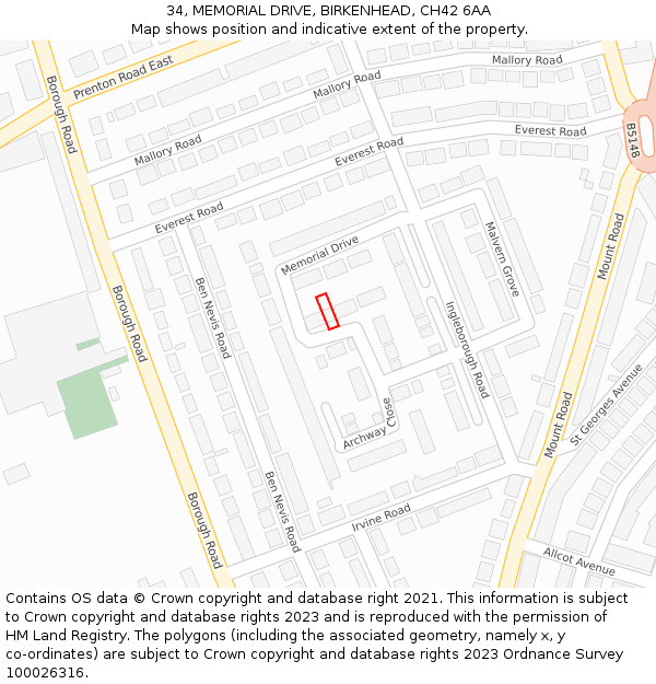 34, MEMORIAL DRIVE, BIRKENHEAD, CH42 6AA: Location map and indicative extent of plot