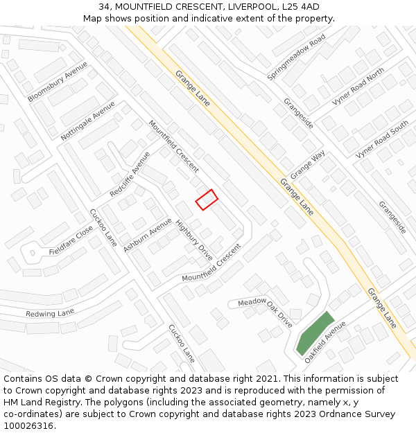 34, MOUNTFIELD CRESCENT, LIVERPOOL, L25 4AD: Location map and indicative extent of plot