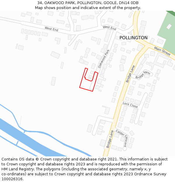 34, OAKWOOD PARK, POLLINGTON, GOOLE, DN14 0DB: Location map and indicative extent of plot