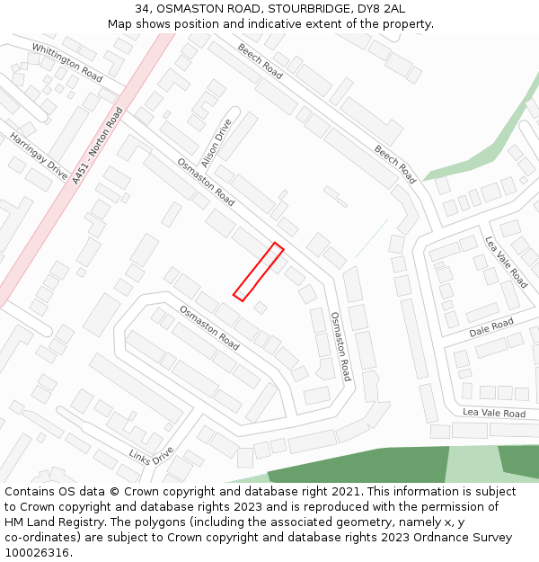 34, OSMASTON ROAD, STOURBRIDGE, DY8 2AL: Location map and indicative extent of plot